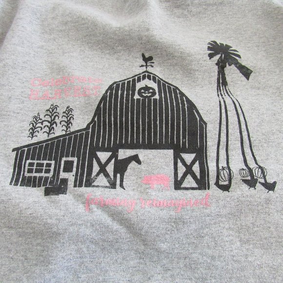 Women's -  Size L, Gray, Pullover Sweatshirt Pig Dreams Barn Yard Farm Graphics - Picture 5 of 5